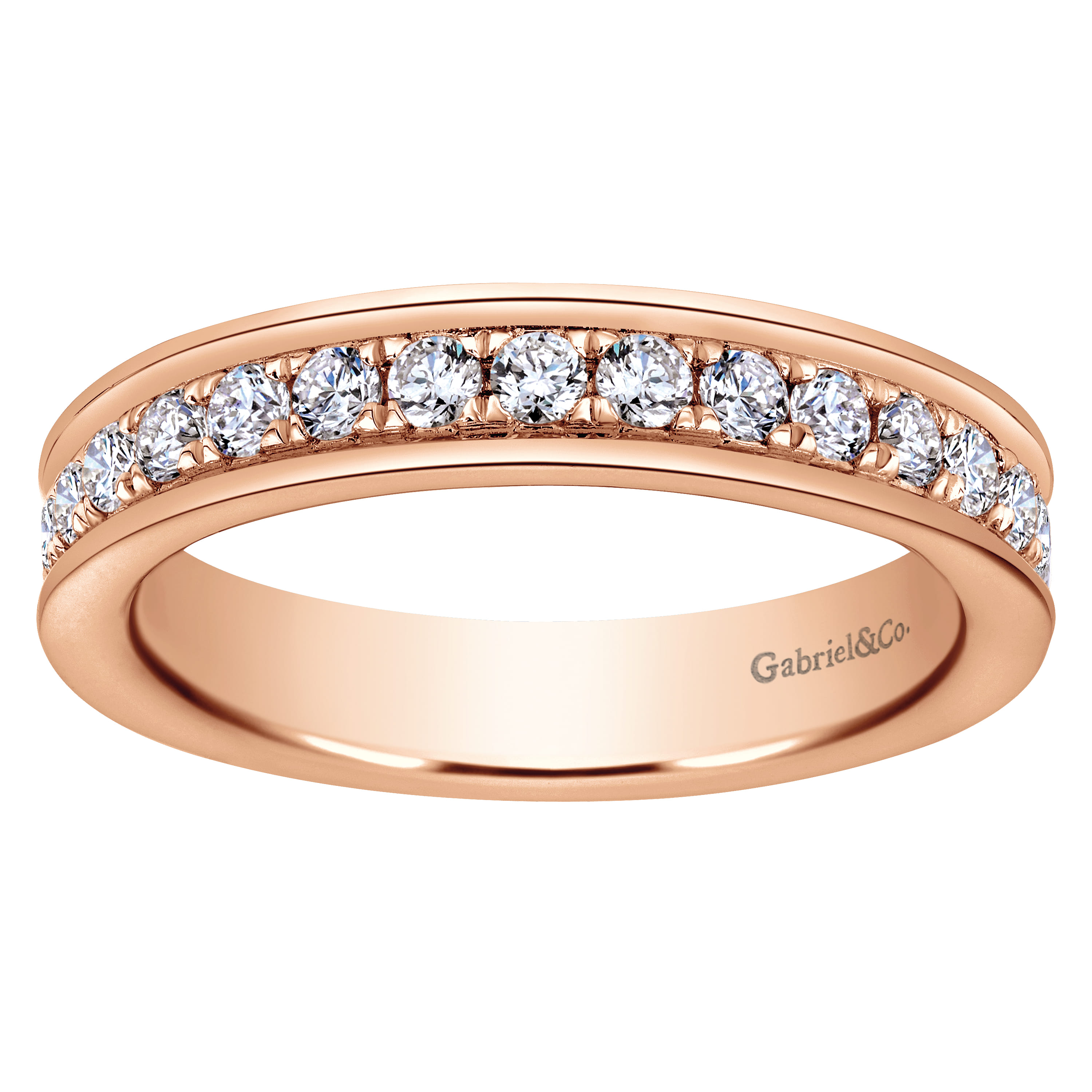 Eternity Band Wedding Ring in 14k Rose Gold with Round Natural Diamond at Gabriel & Co. - Shot 5