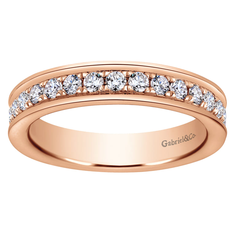 Eternity Band Wedding Ring in 14k Rose Gold with Round Natural Diamond at Gabriel & Co. - Shot 5