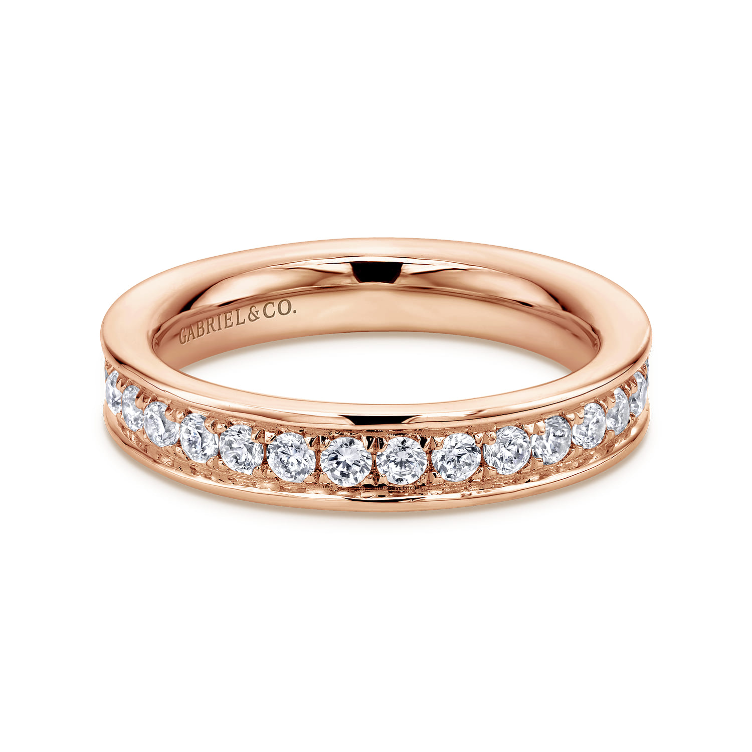 Eternity Band Wedding Ring in 14k Rose Gold with Round Natural Diamond at Gabriel & Co. - Shot 1