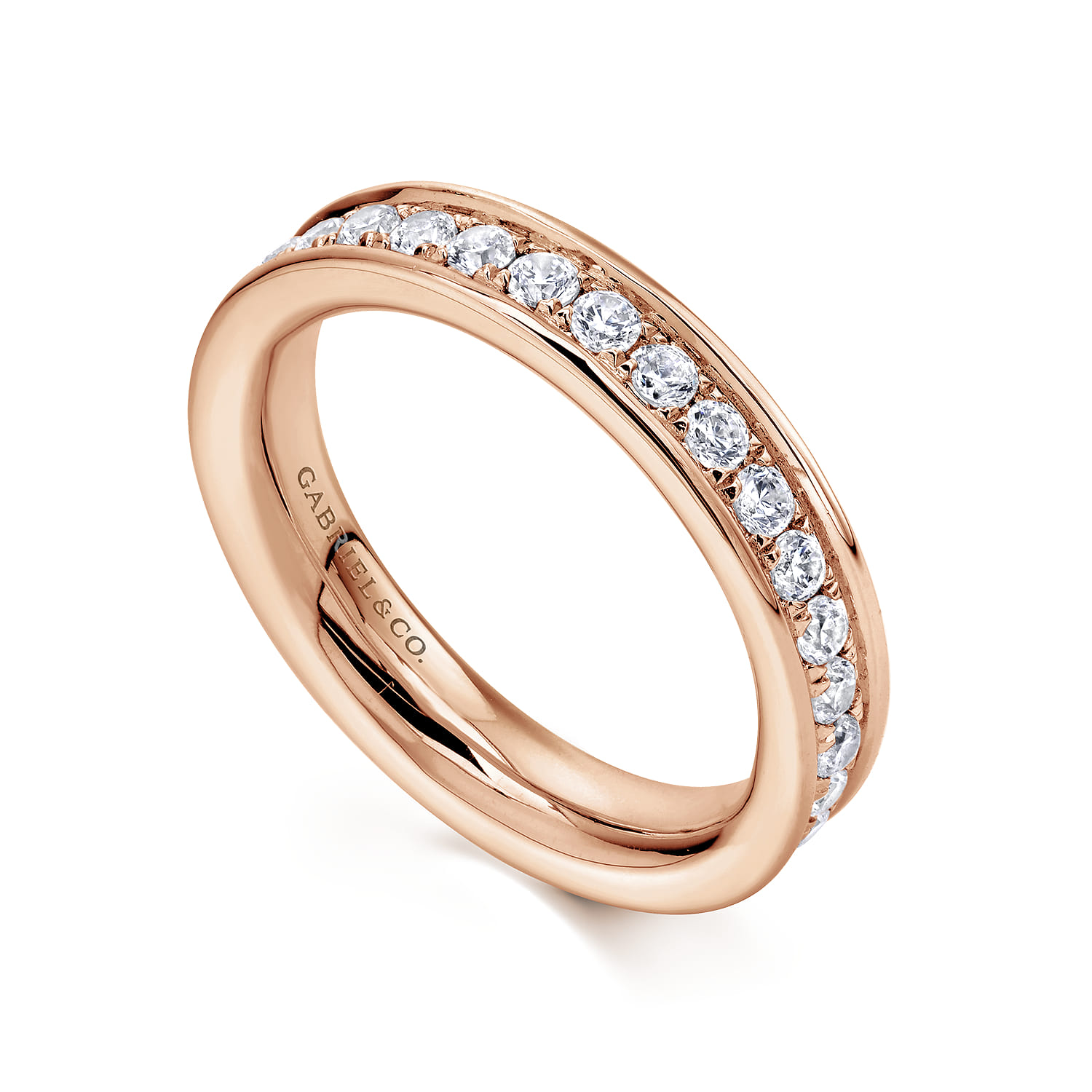 Eternity Band Wedding Ring in 14k Rose Gold with Round Natural Diamond at Gabriel & Co. - Shot 3