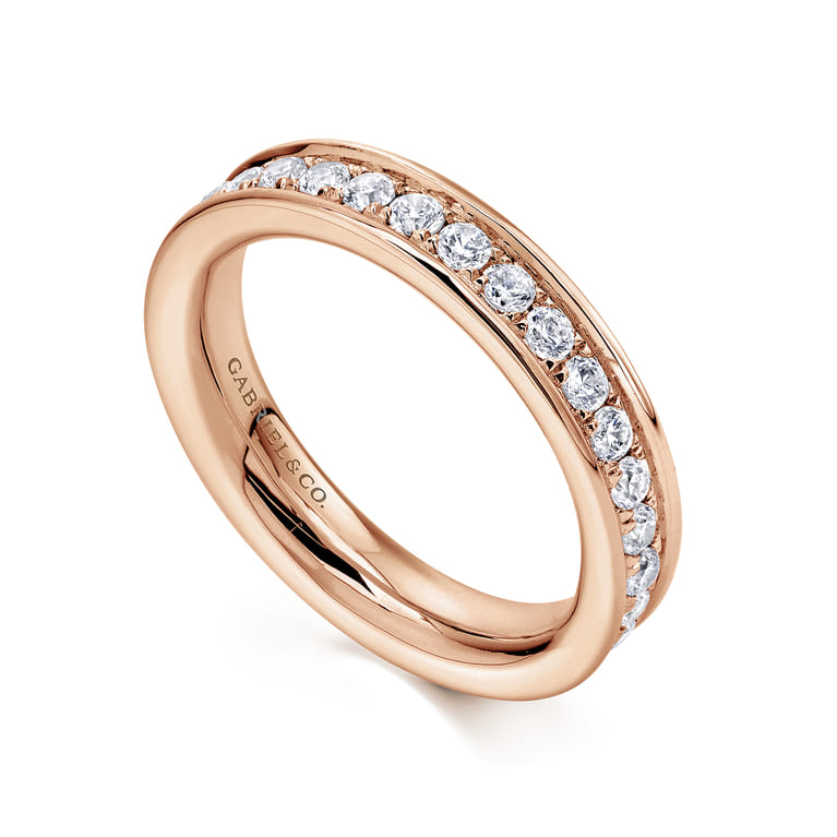 Eternity Band Wedding Ring in 14k Rose Gold with Round Natural Diamond at Gabriel & Co. - Shot 3