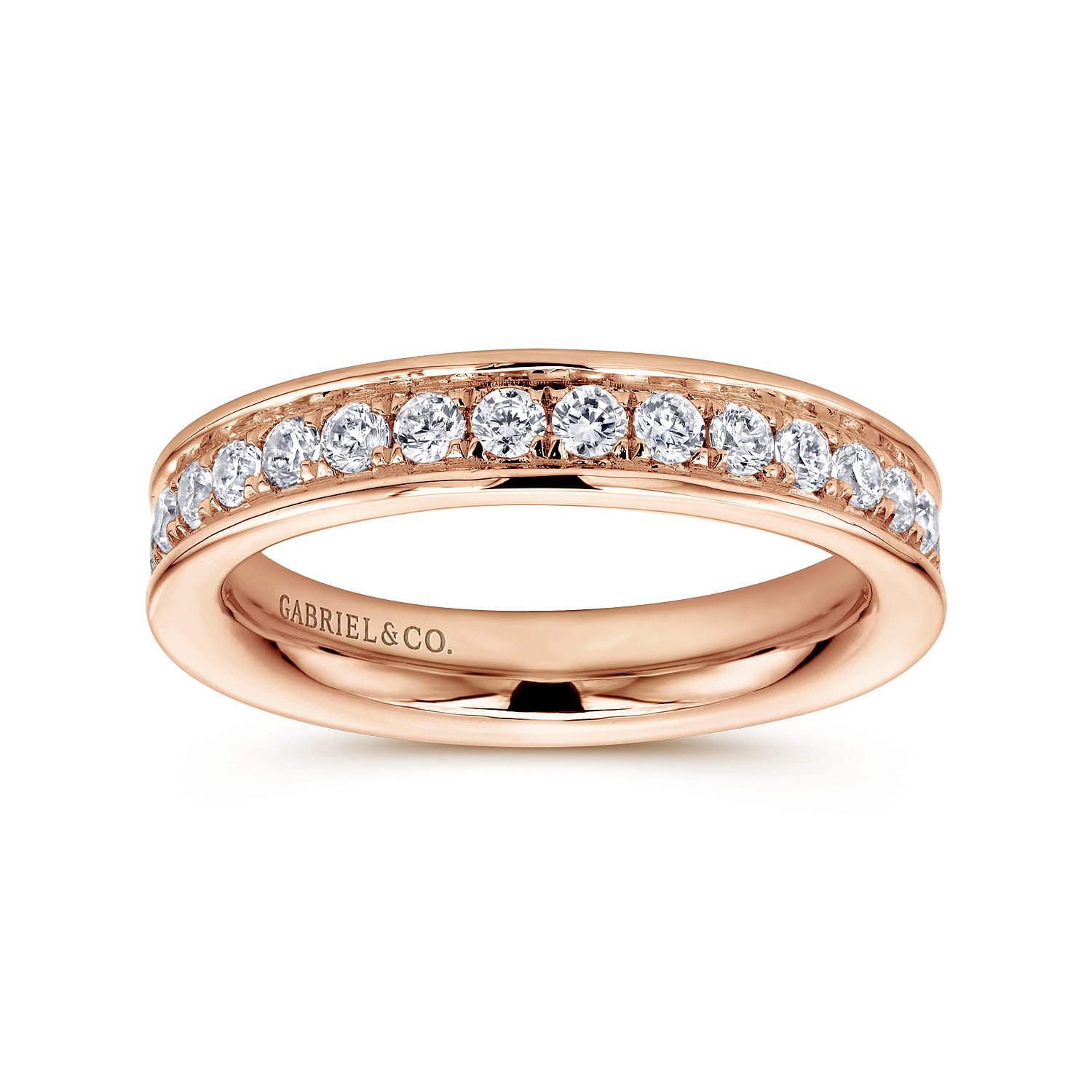 Eternity Band Wedding Ring in 14k Rose Gold with Round Natural Diamond at Gabriel & Co. - Shot 4