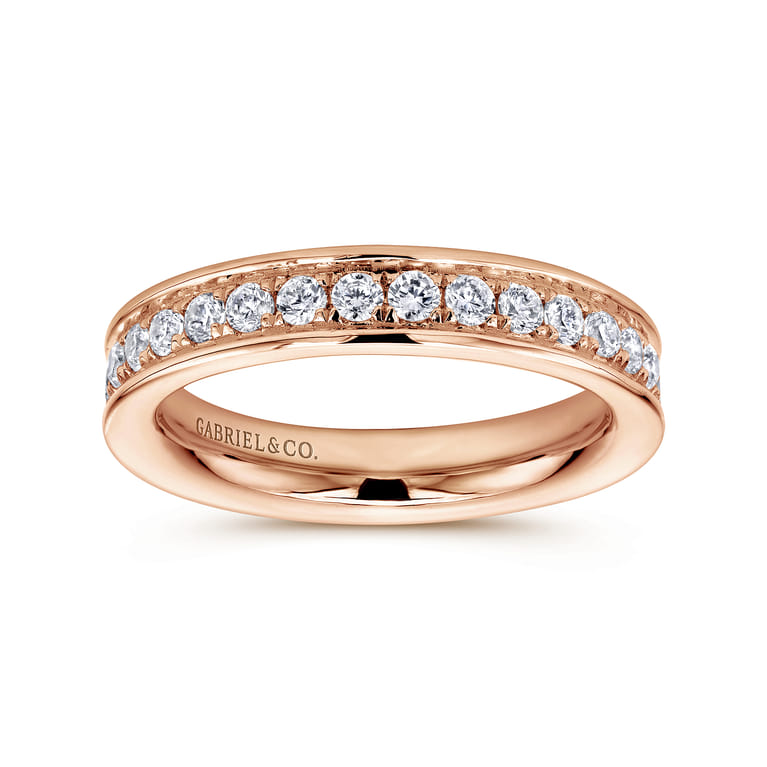Eternity Band Wedding Ring in 14k Rose Gold with Round Natural Diamond at Gabriel & Co. - Shot 4