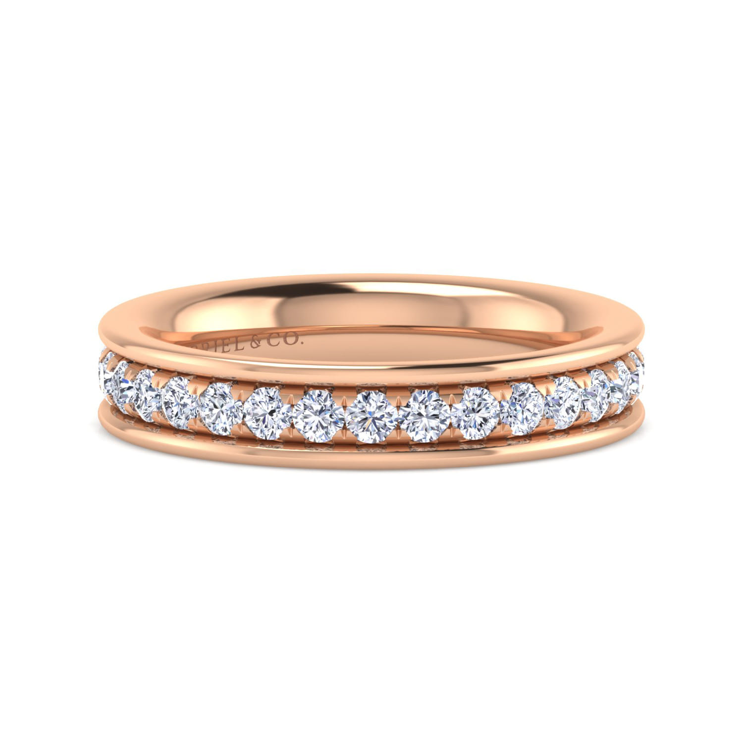 Eternity Band Wedding Ring in 14k Rose Gold with Round Natural Diamond at Gabriel & Co. - Shot 1