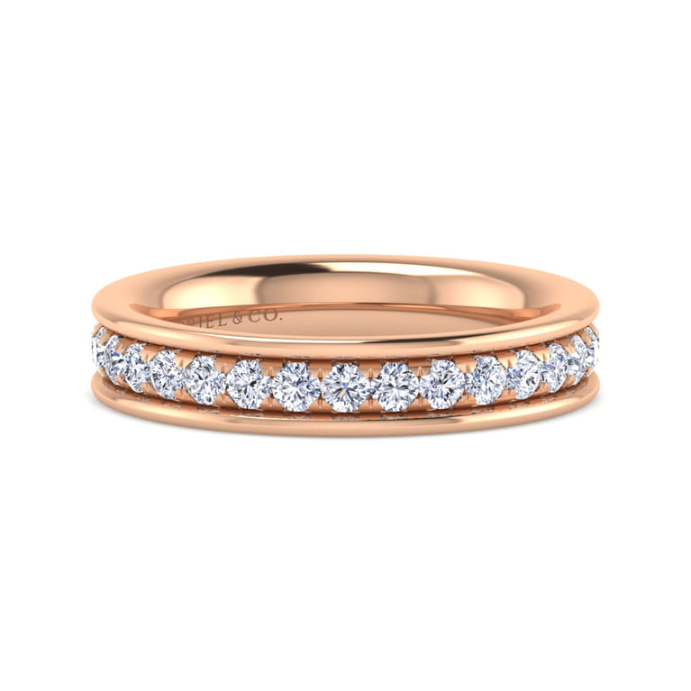 Eternity Band Wedding Ring in 14k Rose Gold with Round Natural Diamond at Gabriel & Co. - Shot 1