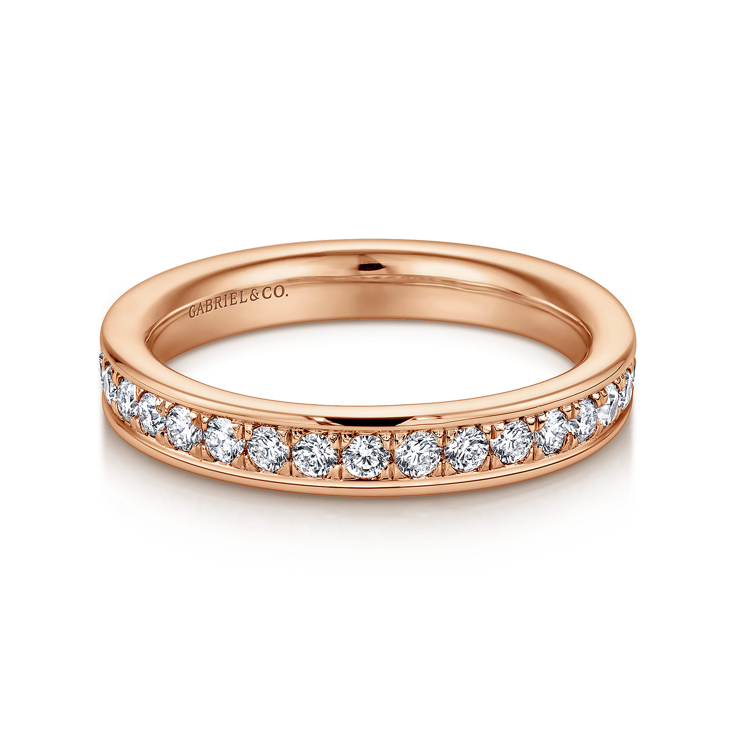 Eternity Band Wedding Ring in 14k Rose Gold with Round Natural Diamond at Gabriel & Co. - Shot 1