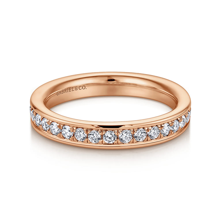 Eternity Band Wedding Ring in 14k Rose Gold with Round Natural Diamond at Gabriel & Co. - Shot 1