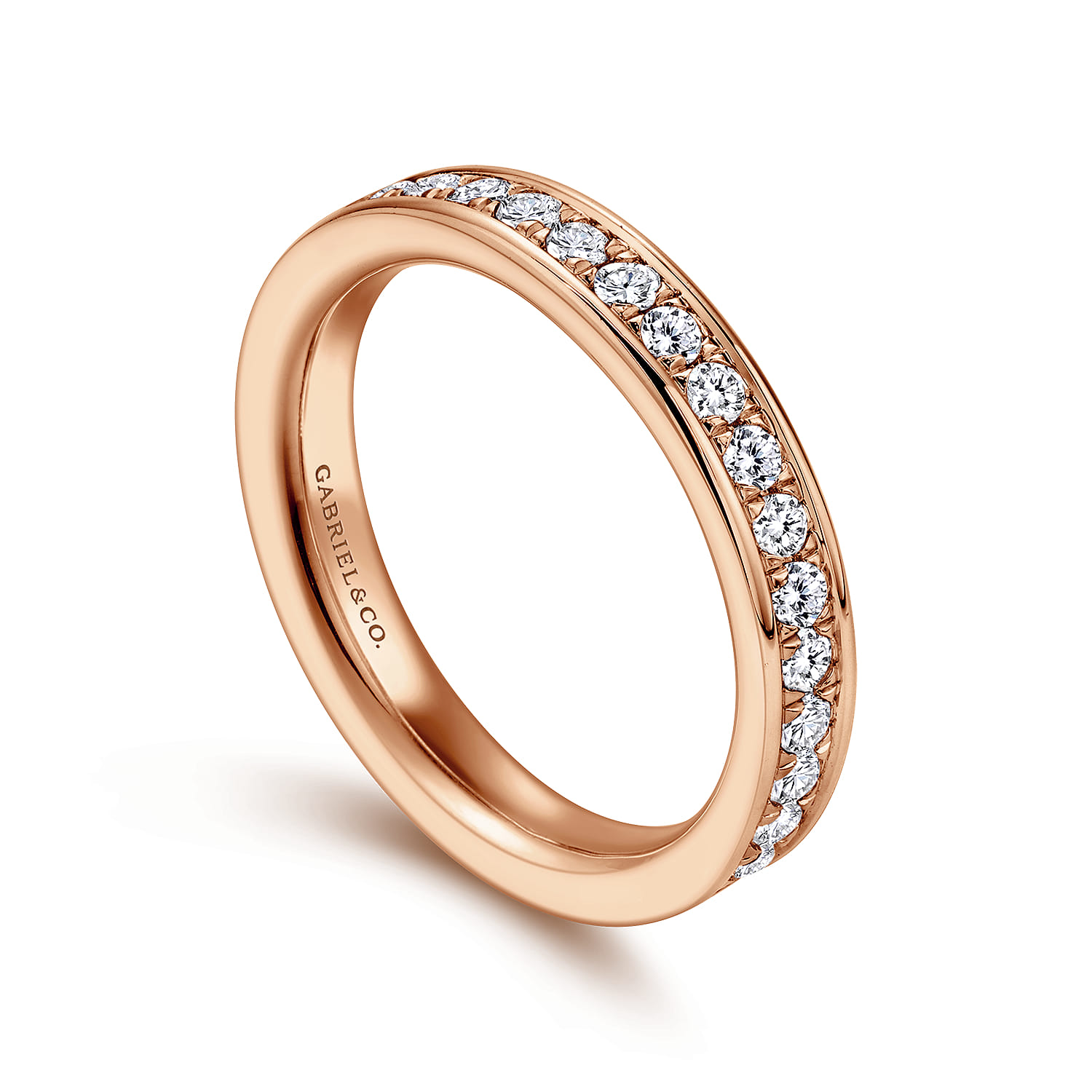 Eternity Band Wedding Ring in 14k Rose Gold with Round Natural Diamond at Gabriel & Co. - Shot 3