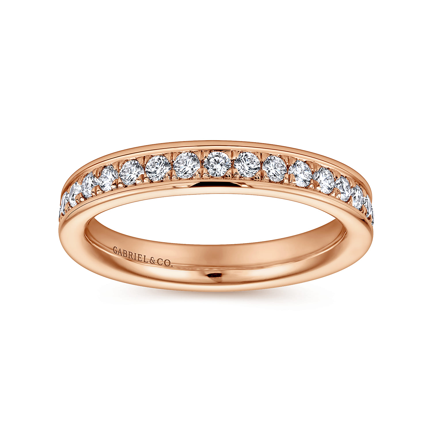 Eternity Band Wedding Ring in 14k Rose Gold with Round Natural Diamond at Gabriel & Co. - Shot 4