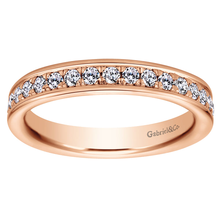 Eternity Band Wedding Ring in 14k Rose Gold with Round Natural Diamond at Gabriel & Co. - Shot 5