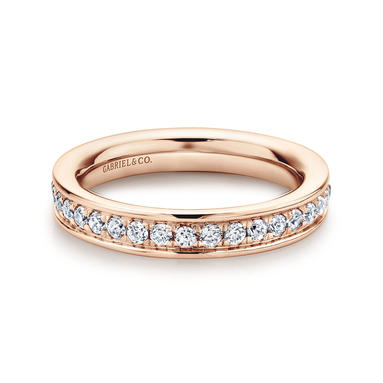 Eternity Band Wedding Ring in 14k Rose Gold with Round Natural Diamond at Gabriel & Co. - Shot 1