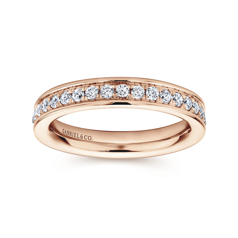 Eternity Band Wedding Ring in 14k Rose Gold with Round Natural Diamond at Gabriel & Co. - Shot 4
