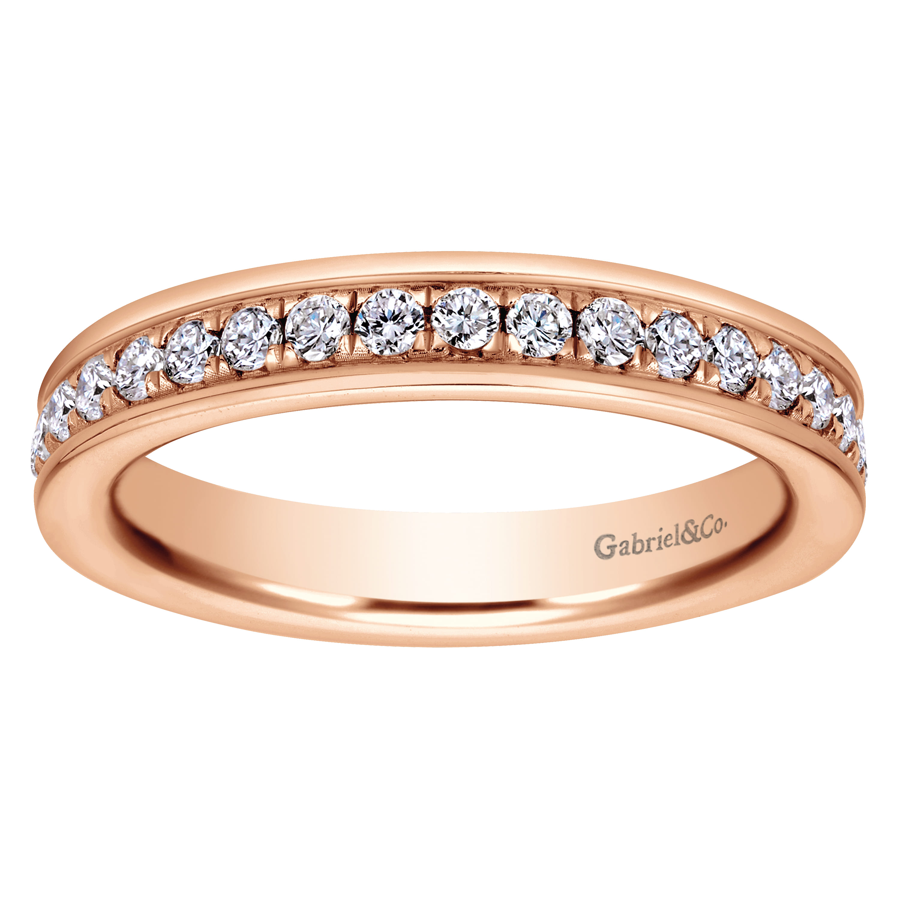 Eternity Band Wedding Ring in 14k Rose Gold with Round Natural Diamond at Gabriel & Co. - Shot 5