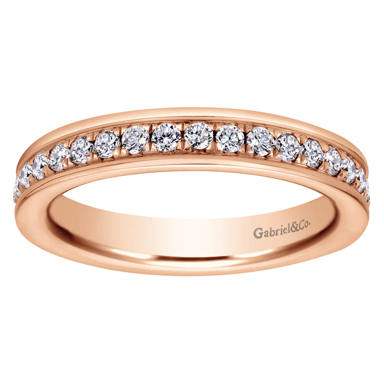 Eternity Band Wedding Ring in 14k Rose Gold with Round Natural Diamond at Gabriel & Co. - Shot 5