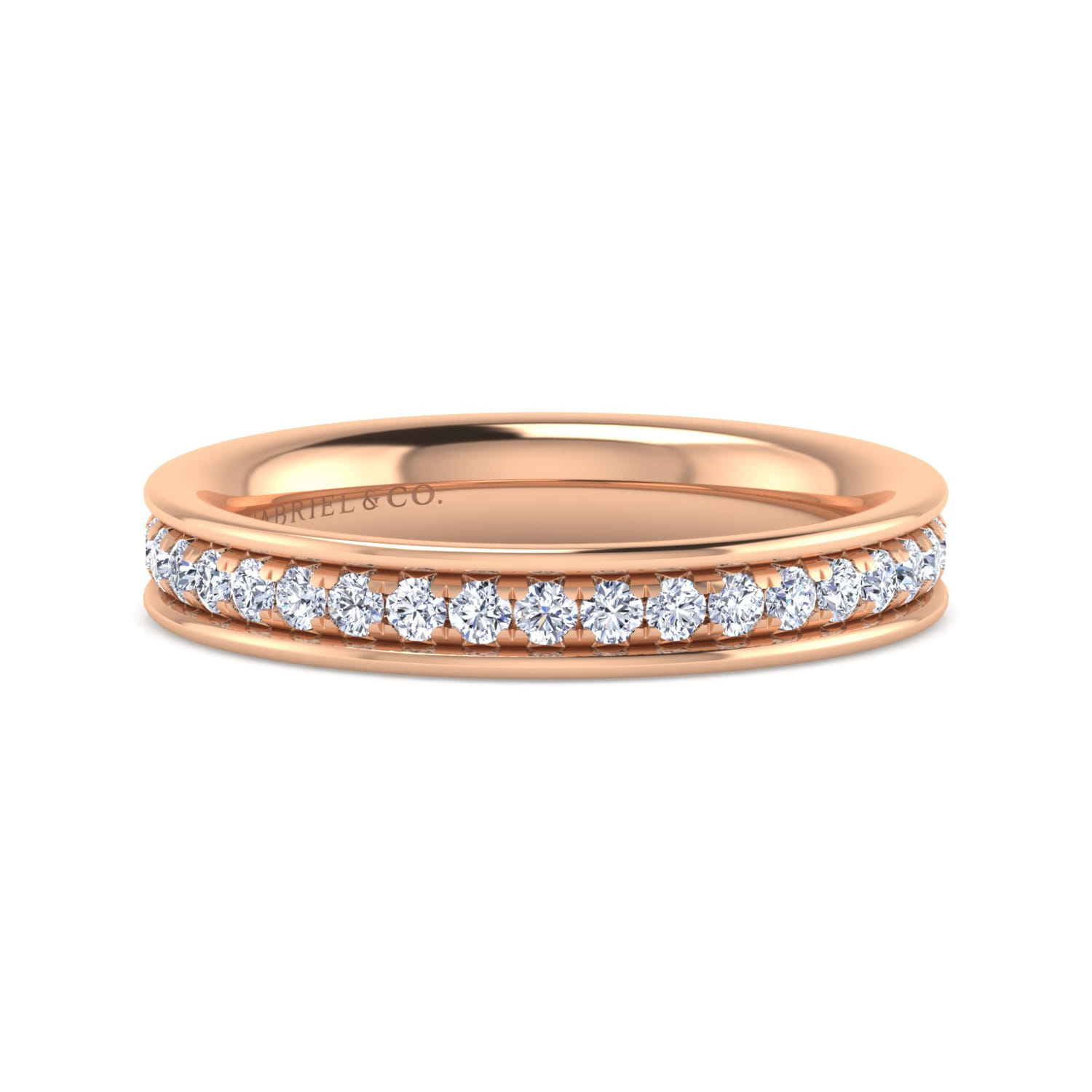 Eternity Band Wedding Ring in 14k Rose Gold with Round Natural Diamond at Gabriel & Co. - Shot 1