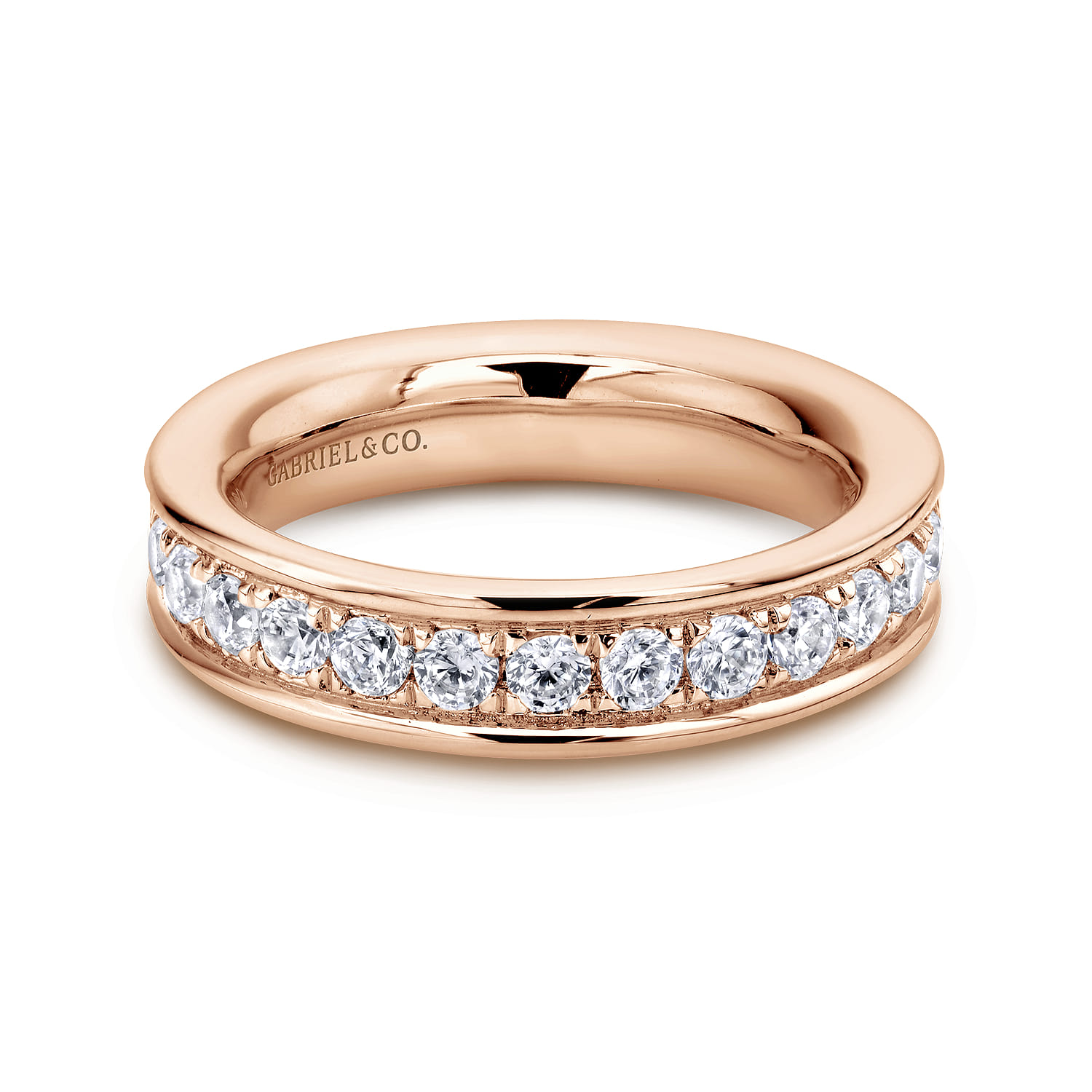 Eternity Band Wedding Ring in 14k Rose Gold with Round Natural Diamond at Gabriel & Co. - Shot 1