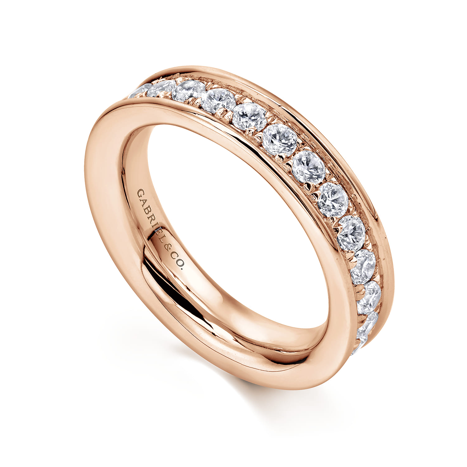 Eternity Band Wedding Ring in 14k Rose Gold with Round Natural Diamond at Gabriel & Co. - Shot 3