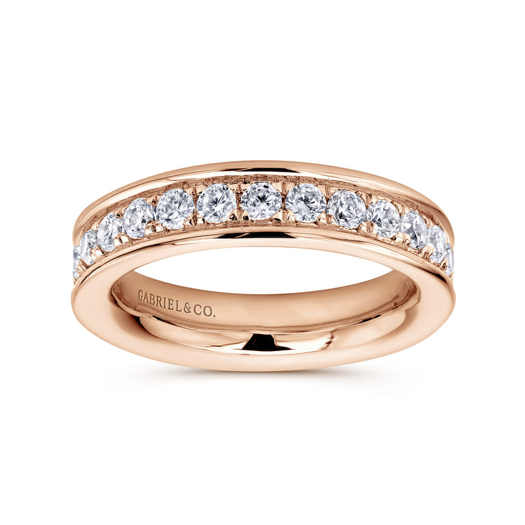 Eternity Band Wedding Ring in 14k Rose Gold with Round Natural Diamond at Gabriel & Co. - Shot 4
