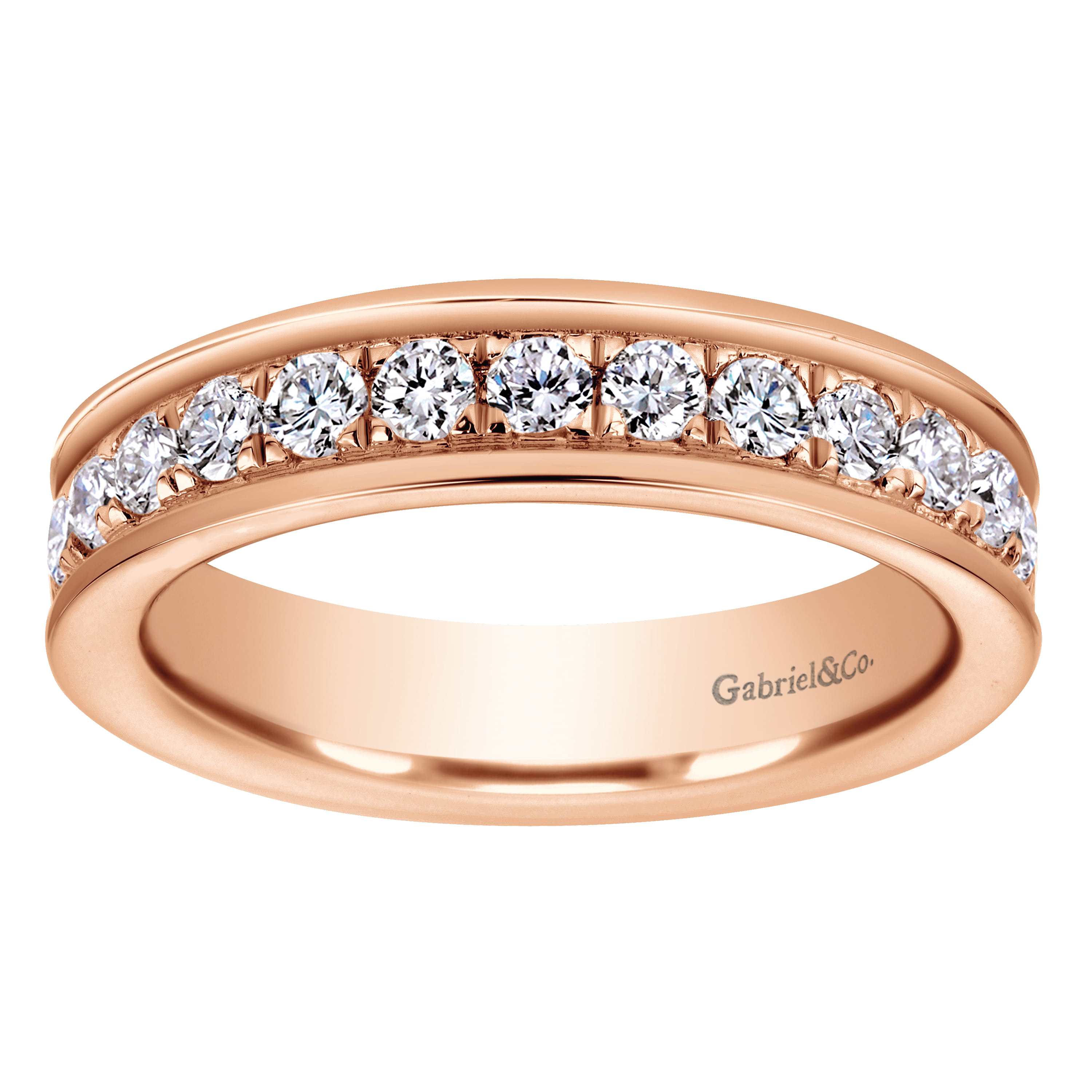 Eternity Band Wedding Ring in 14k Rose Gold with Round Natural Diamond at Gabriel & Co. - Shot 5