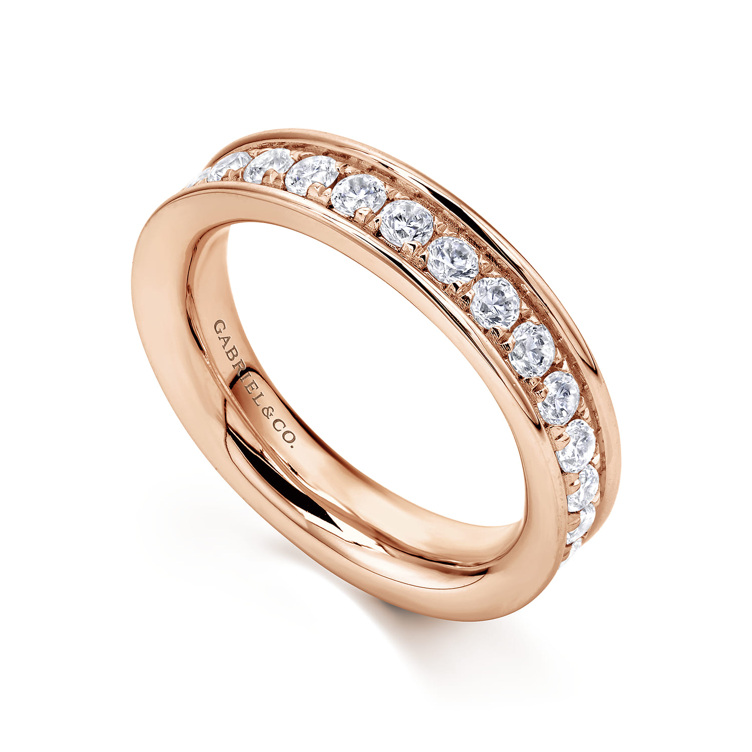 Eternity Band Wedding Ring in 14k Rose Gold with Round Natural Diamond at Gabriel & Co. - Shot 3