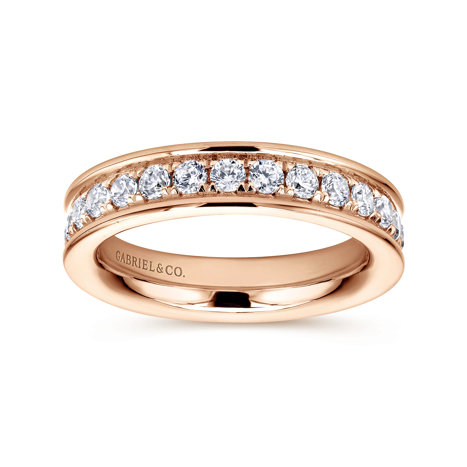 Eternity Band Wedding Ring in 14k Rose Gold with Round Natural Diamond at Gabriel & Co. - Shot 4