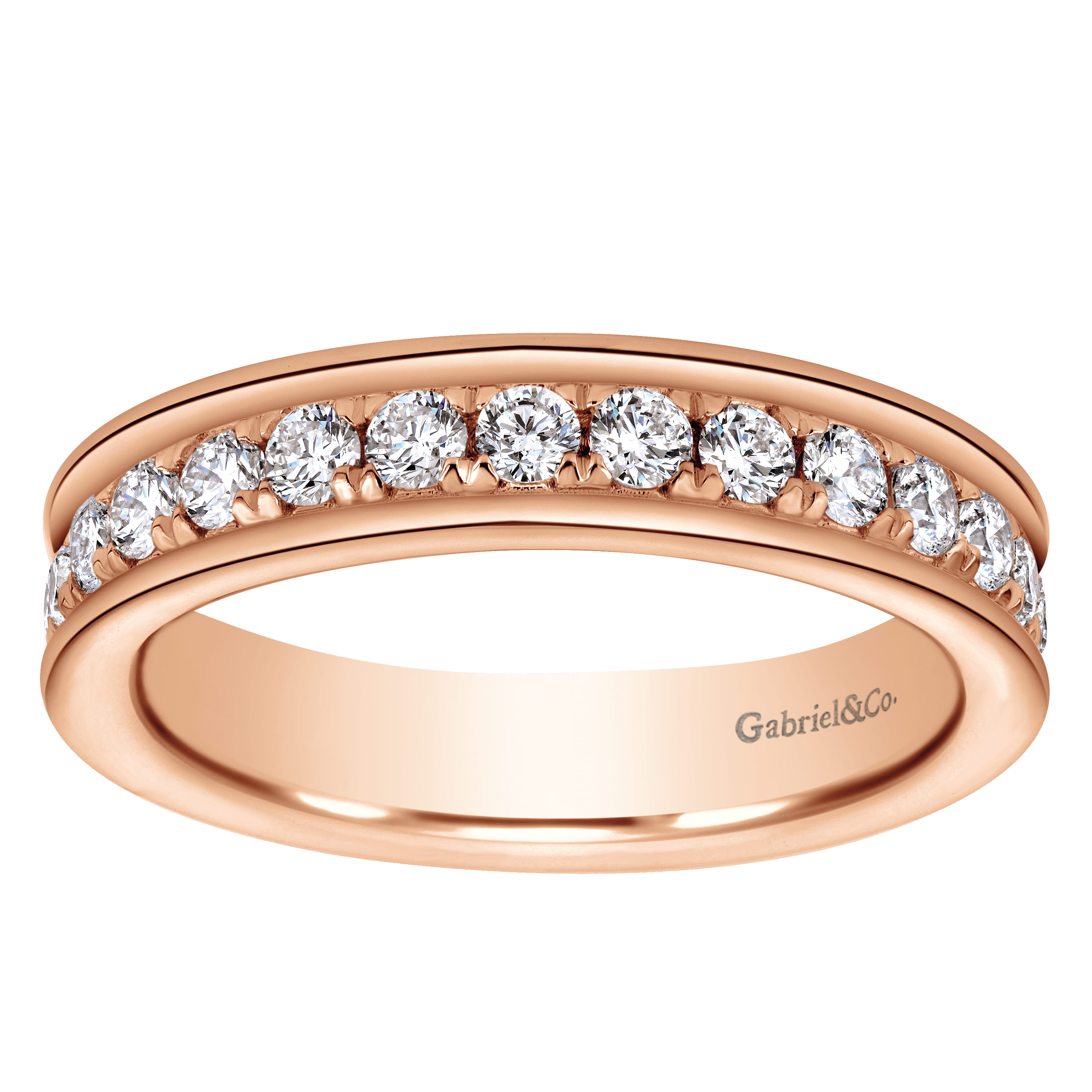 Eternity Band Wedding Ring in 14k Rose Gold with Round Natural Diamond at Gabriel & Co. - Shot 5