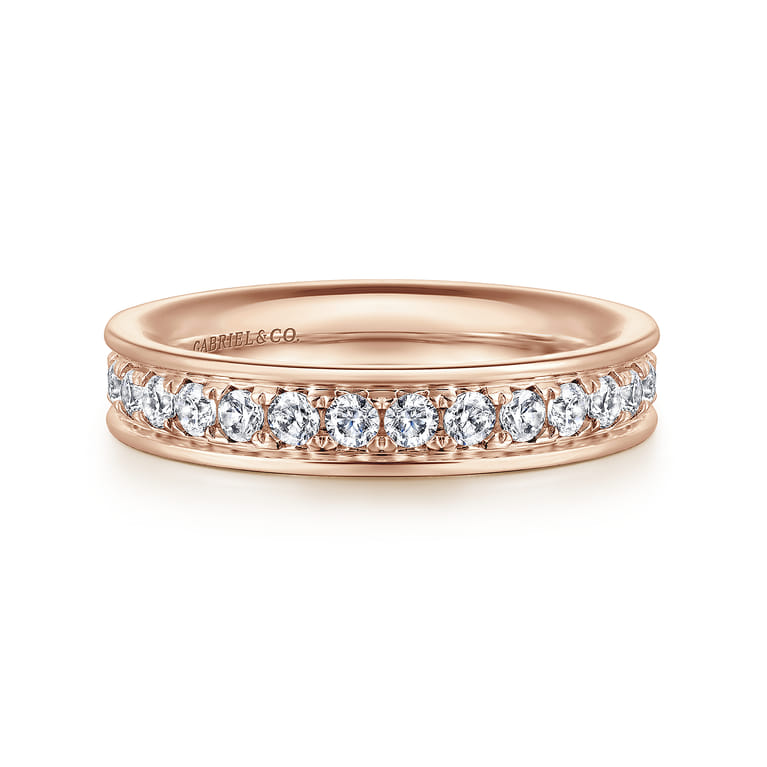 Eternity Band Wedding Ring in 14k Rose Gold with Round Natural Diamond at Gabriel & Co. - Shot 1