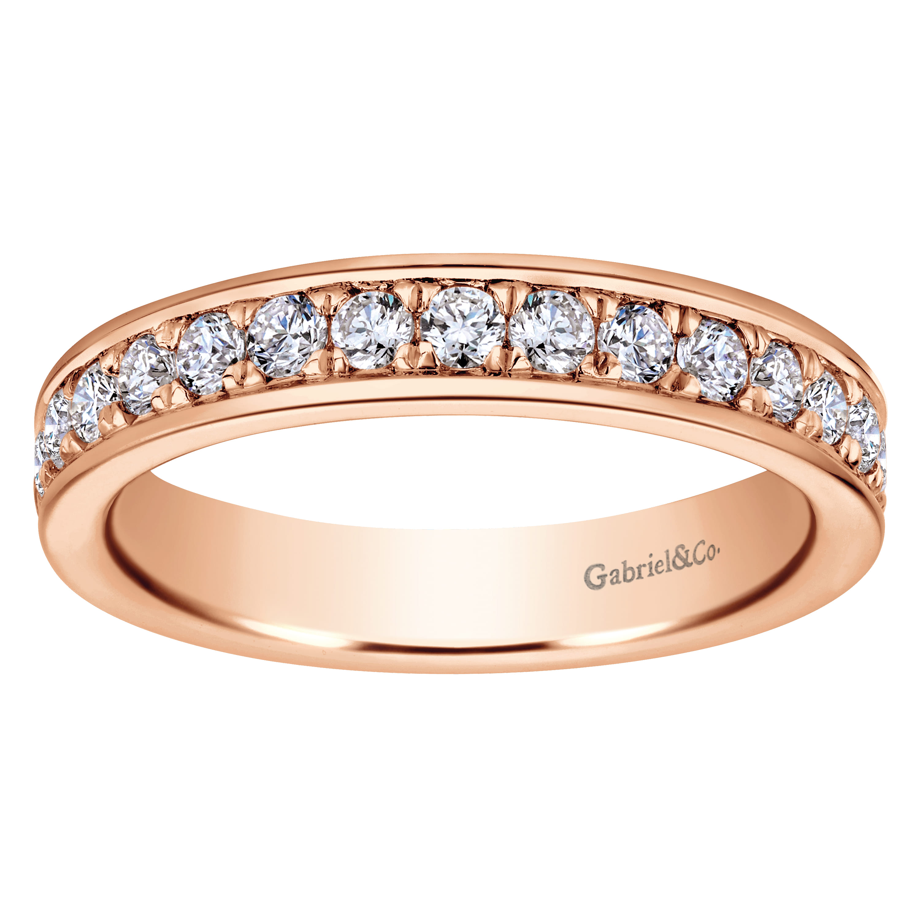 Eternity Band Wedding Ring in 14k Rose Gold with Round Natural Diamond at Gabriel & Co. - Shot 5