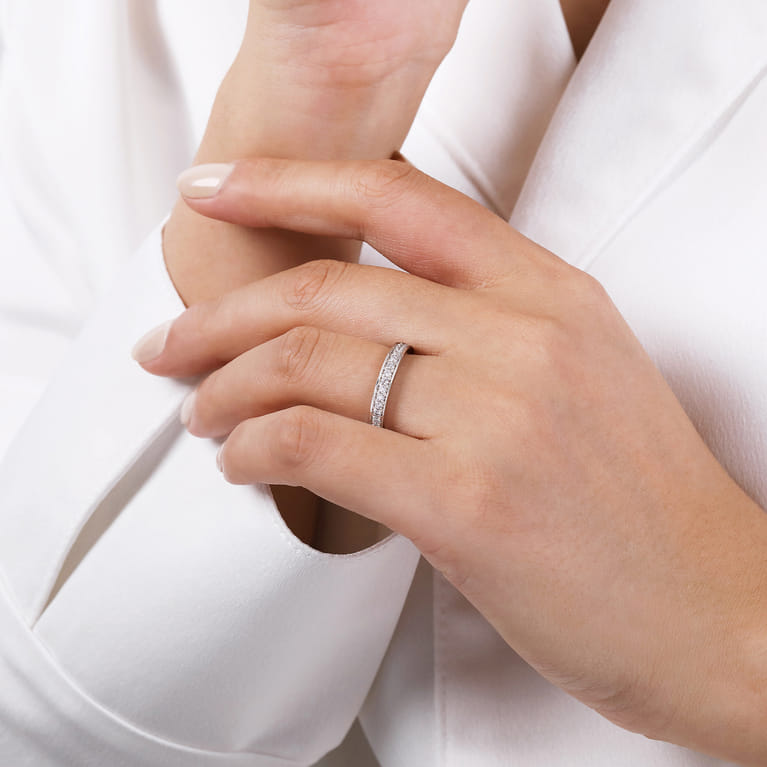 Straight Wedding Ring in 14k White Gold with Round Natural Diamond at Gabriel & Co. - Shot 5