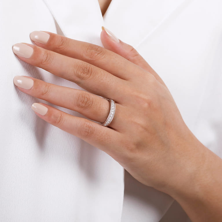 Straight Wedding Ring in 14k White Gold with Round Natural Diamond at Gabriel & Co. - Shot 5