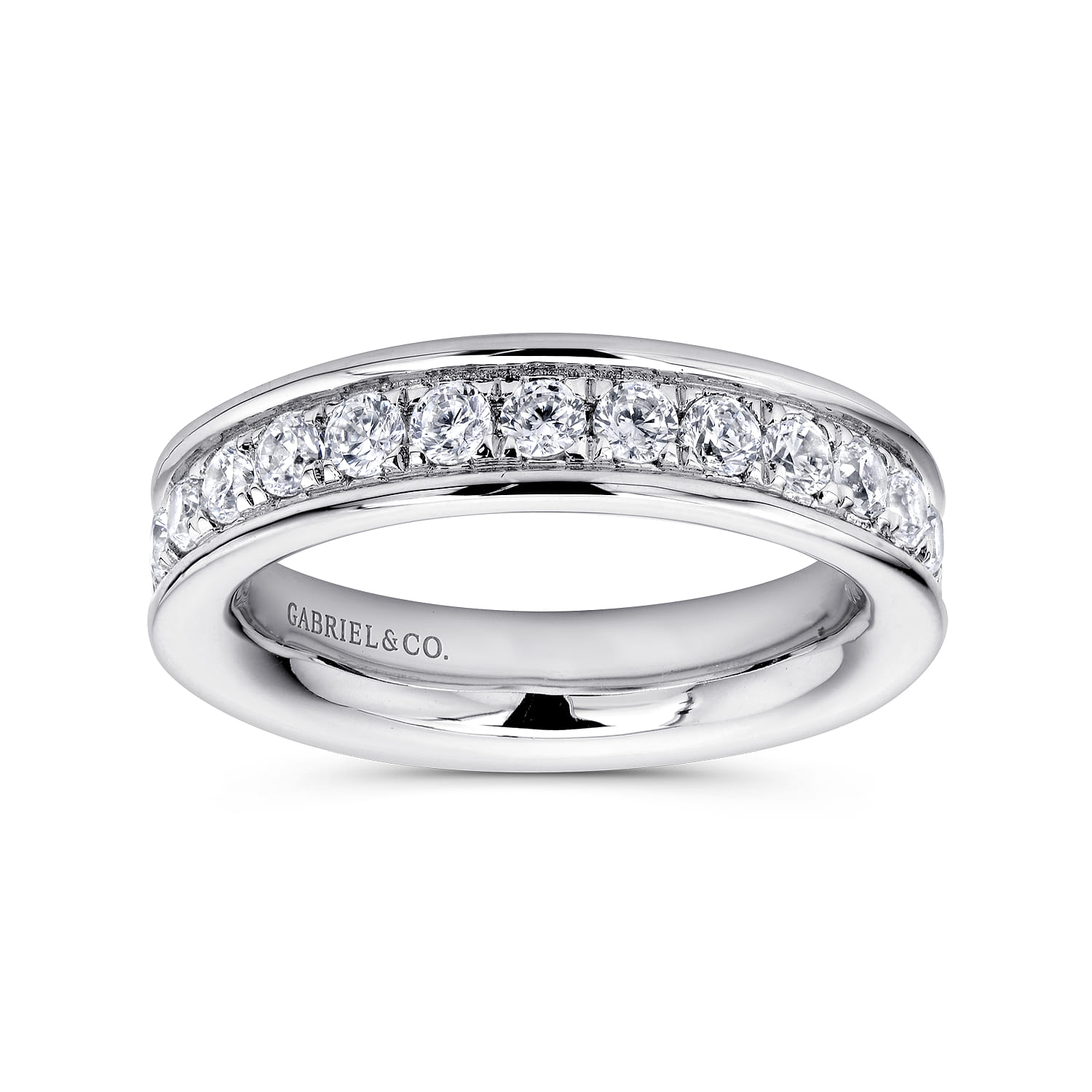 Eternity Band Wedding Ring in 14k White Gold with Round Natural Diamond at Gabriel & Co. - Shot 4
