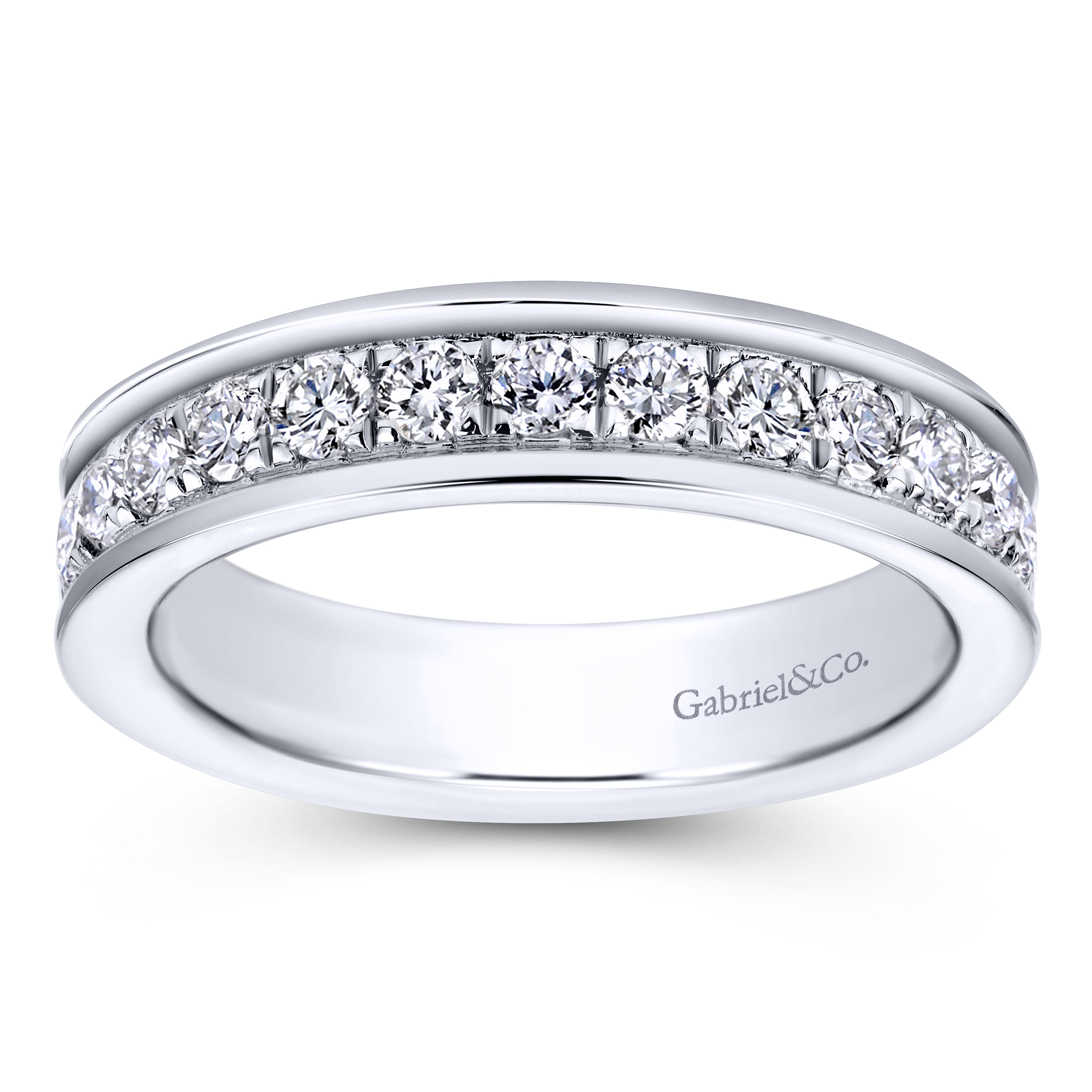 Eternity Band Wedding Ring in 14k White Gold with Round Natural Diamond at Gabriel & Co. - Shot 5