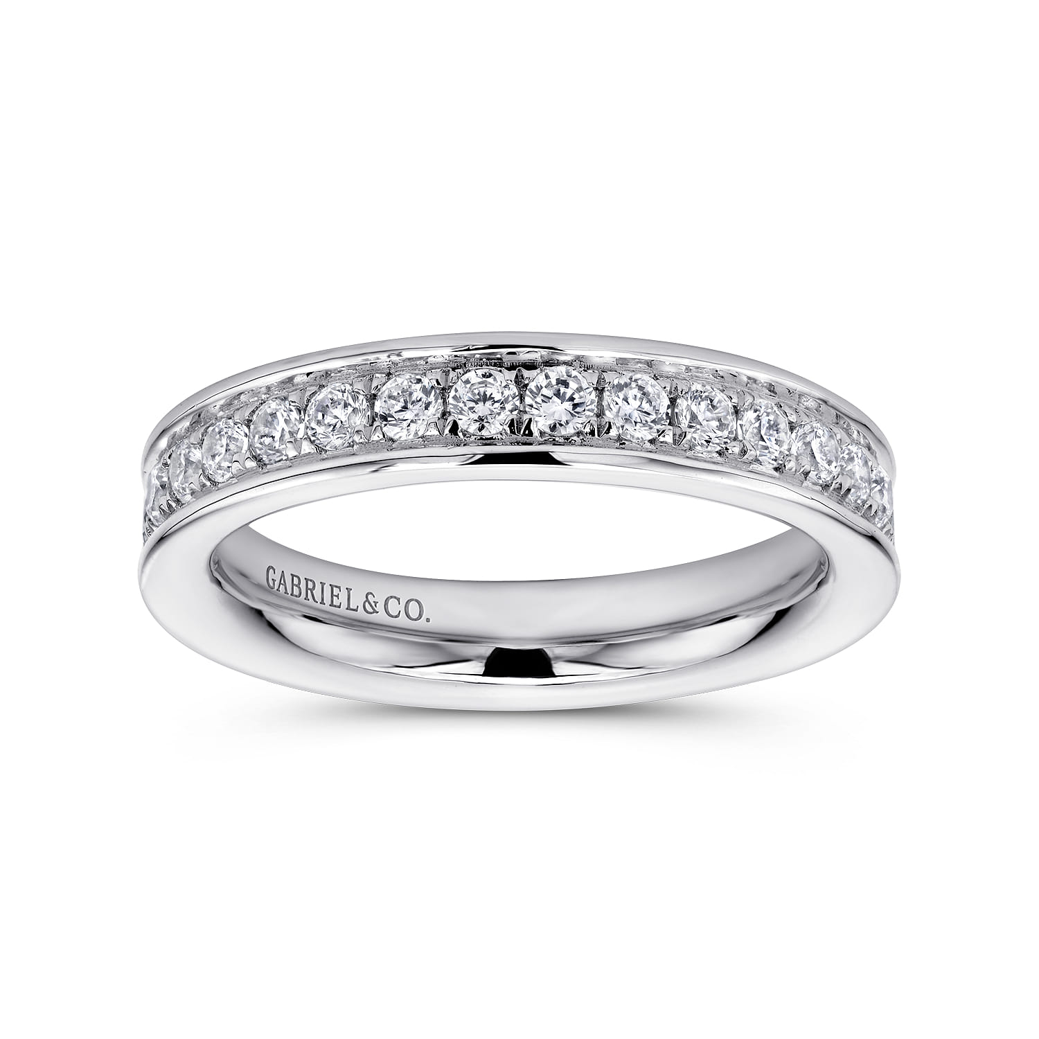 Eternity Band Wedding Ring in 14k White Gold with Round Natural Diamond at Gabriel & Co. - Shot 4