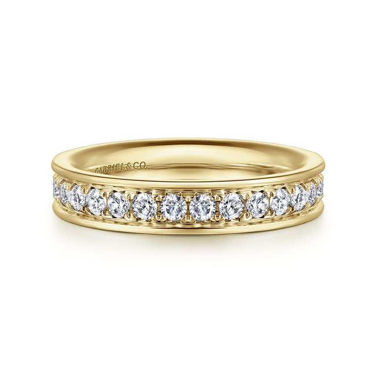Eternity Band Wedding Ring in 14k Yellow Gold with Round Natural Diamond at Gabriel & Co. - Shot 1