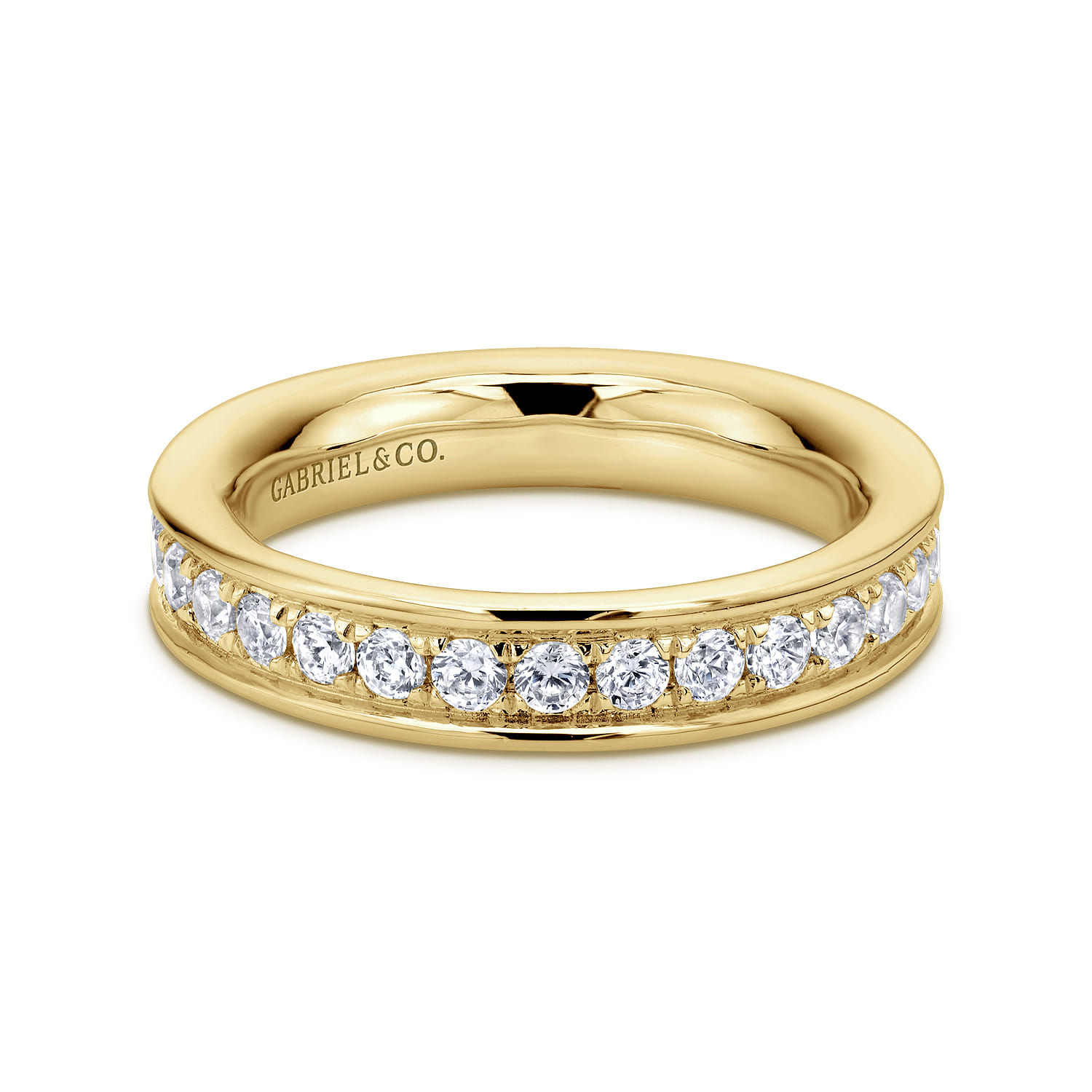 Eternity Band Wedding Ring in 14k Yellow Gold with Round Natural Diamond at Gabriel & Co. - Shot 1