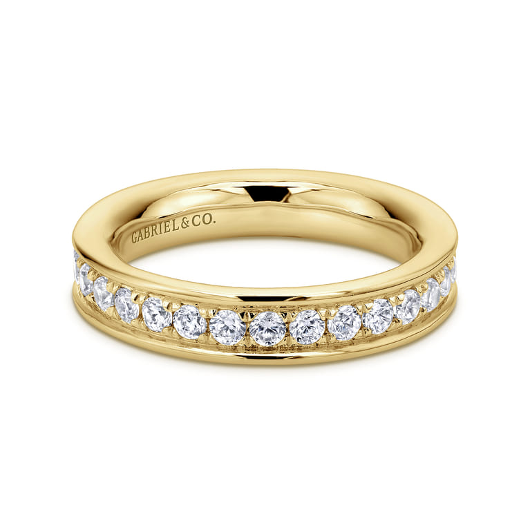 Eternity Band Wedding Ring in 14k Yellow Gold with Round Natural Diamond at Gabriel & Co. - Shot 1