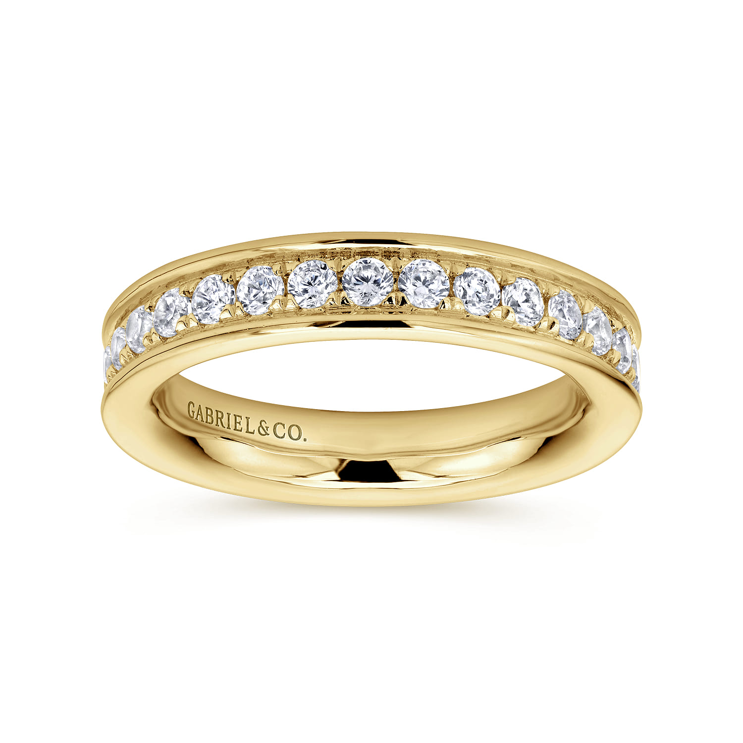 Eternity Band Wedding Ring in 14k Yellow Gold with Round Natural Diamond at Gabriel & Co. - Shot 4