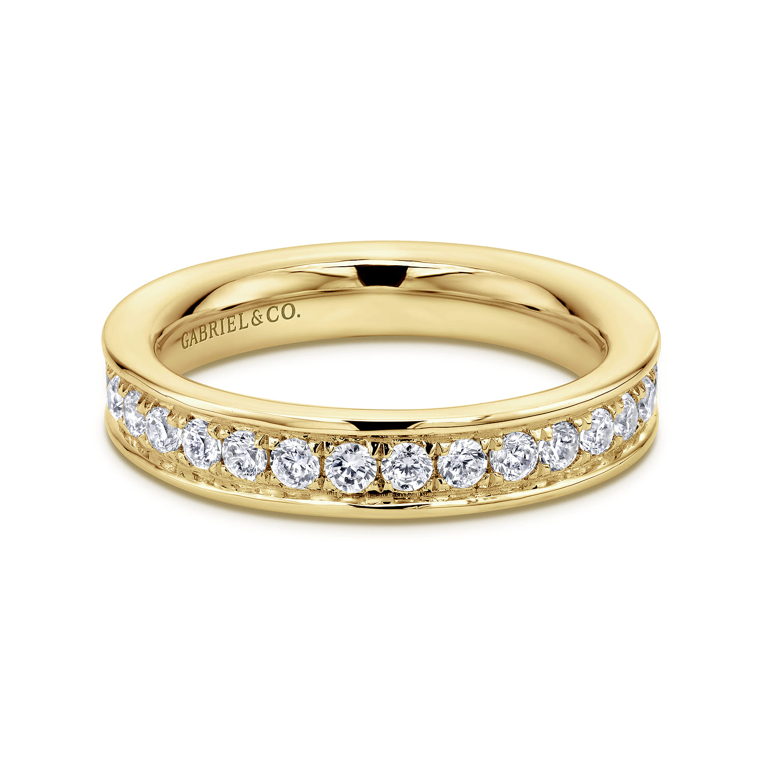 Eternity Band Wedding Ring in 14k Yellow Gold with Round Natural Diamond at Gabriel & Co. - Shot 1