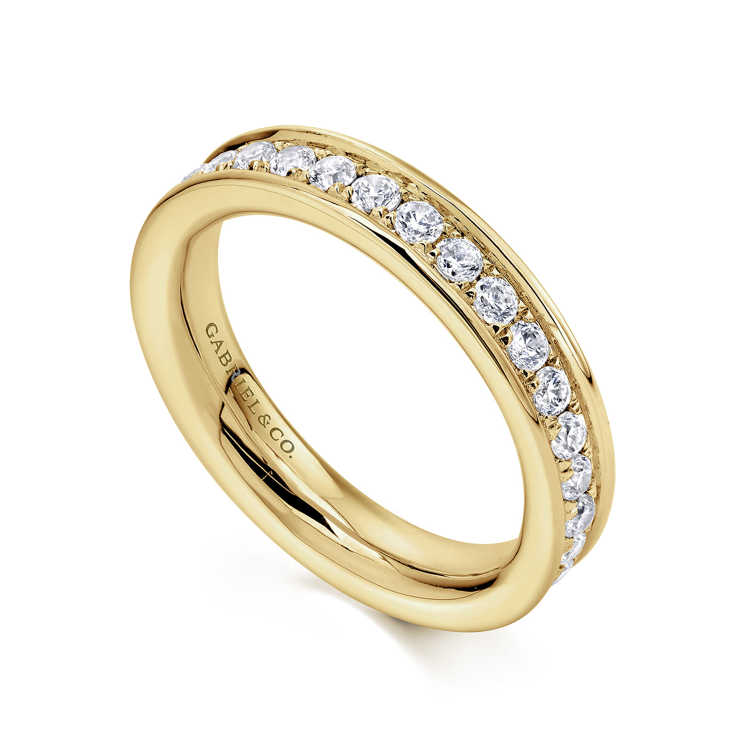 Eternity Band Wedding Ring in 14k Yellow Gold with Round Natural Diamond at Gabriel & Co. - Shot 3