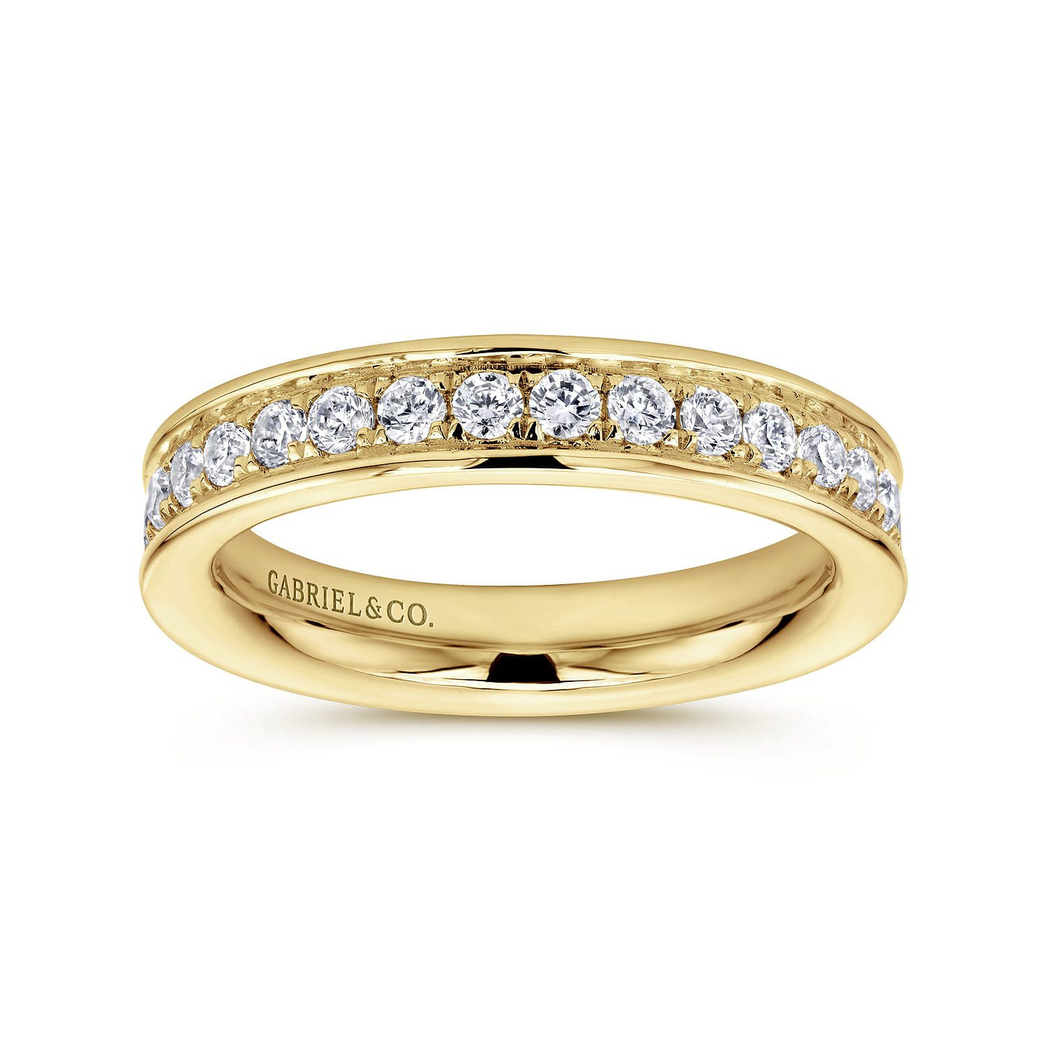 Eternity Band Wedding Ring in 14k Yellow Gold with Round Natural Diamond at Gabriel & Co. - Shot 4