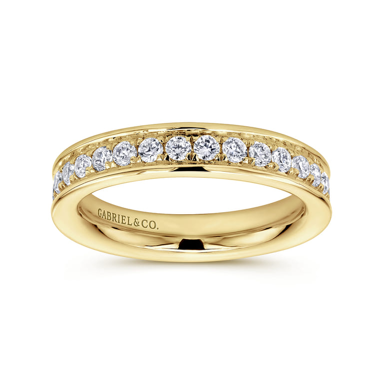 Eternity Band Wedding Ring in 14k Yellow Gold with Round Natural Diamond at Gabriel & Co. - Shot 4