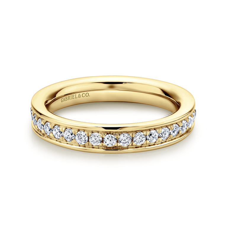Eternity Band Wedding Ring in 14k Yellow Gold with Round Natural Diamond at Gabriel & Co. - Shot 1
