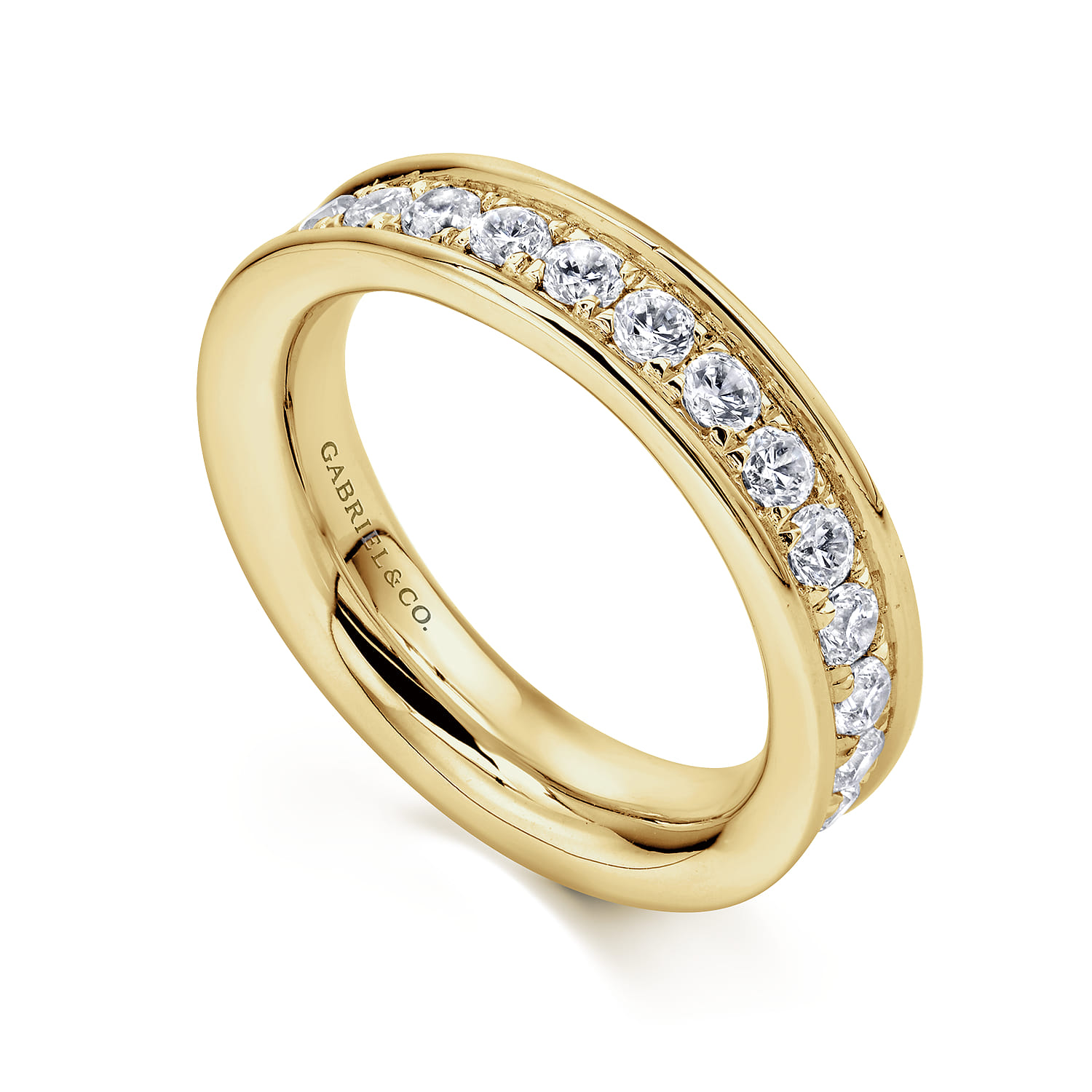 Eternity Band Wedding Ring in 14k Yellow Gold with Round Natural Diamond at Gabriel & Co. - Shot 3
