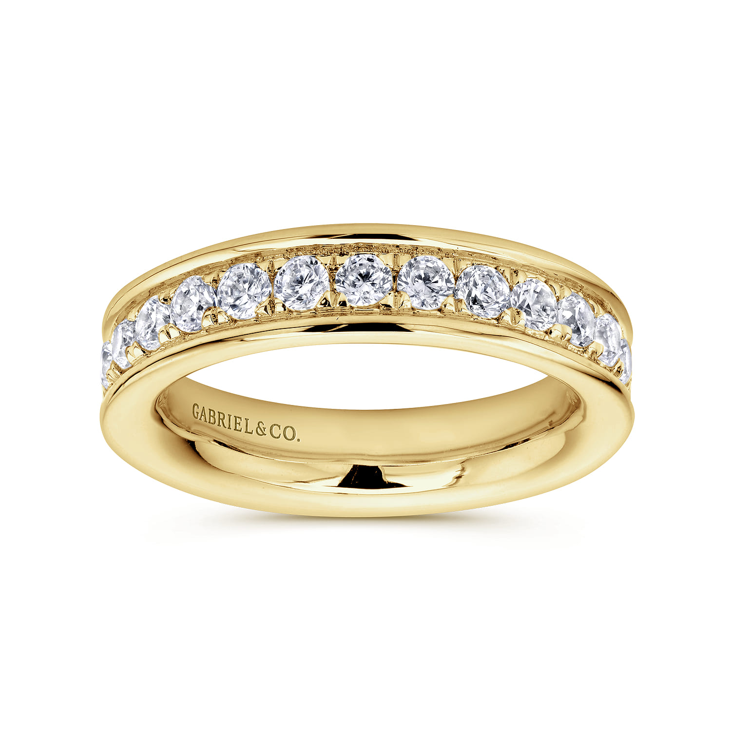 Eternity Band Wedding Ring in 14k Yellow Gold with Round Natural Diamond at Gabriel & Co. - Shot 4