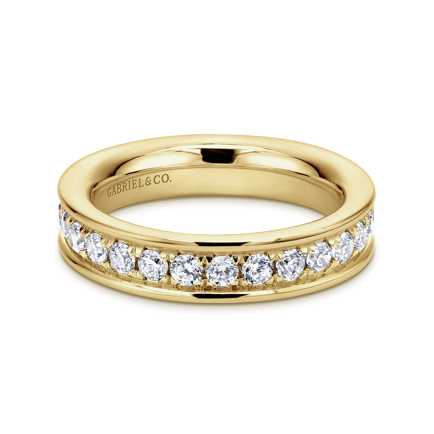 Eternity Band Wedding Ring in 14k Yellow Gold with Round Natural Diamond at Gabriel & Co. - Shot 1