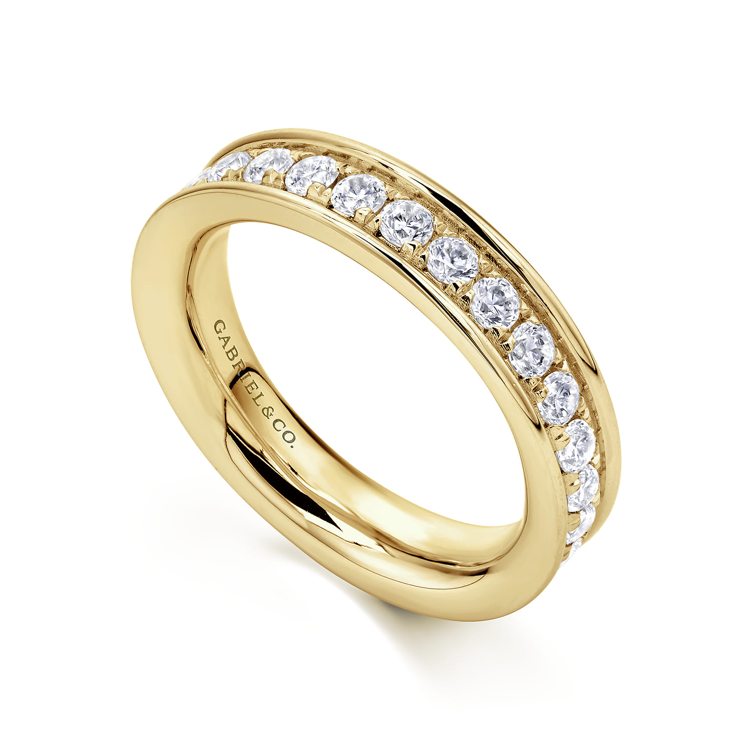 Eternity Band Wedding Ring in 14k Yellow Gold with Round Natural Diamond at Gabriel & Co. - Shot 3