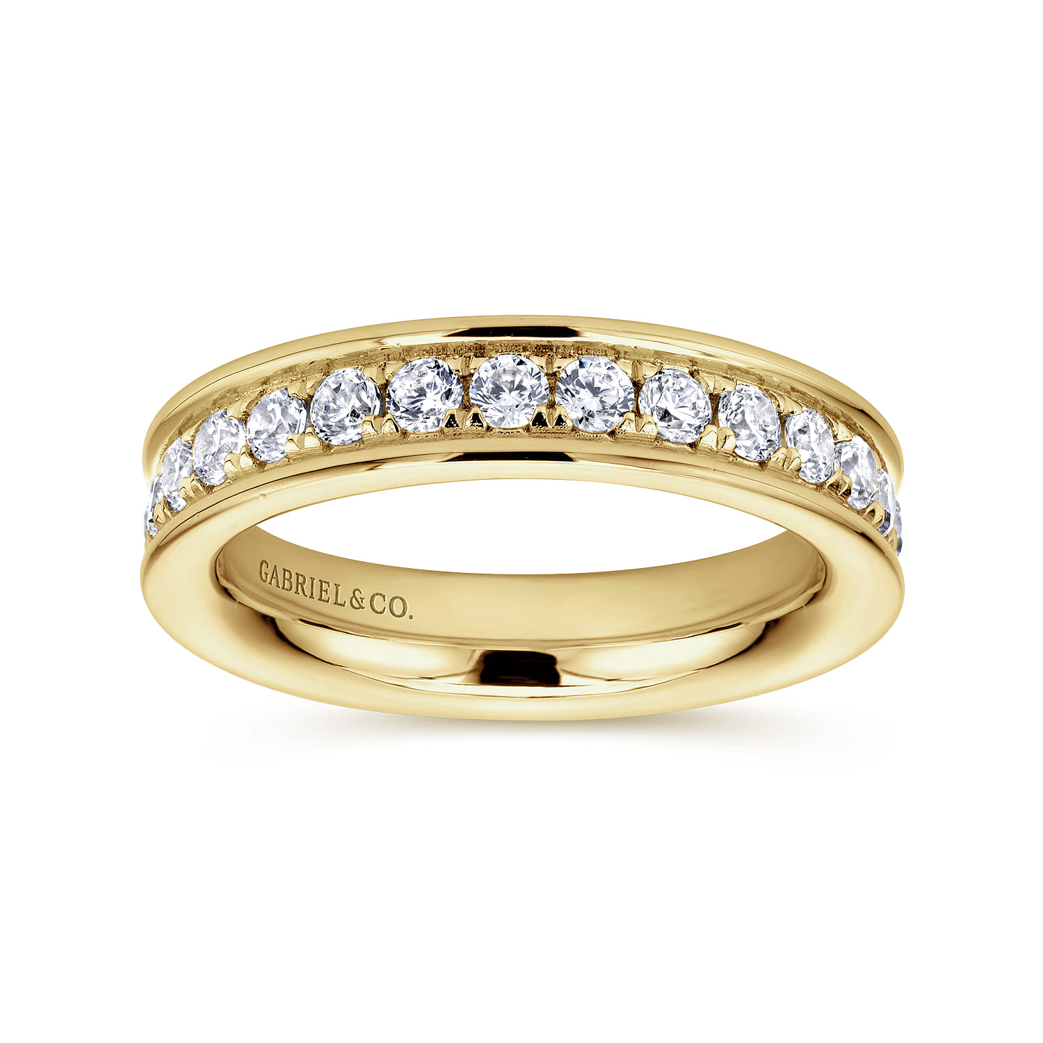 Eternity Band Wedding Ring in 14k Yellow Gold with Round Natural Diamond at Gabriel & Co. - Shot 4