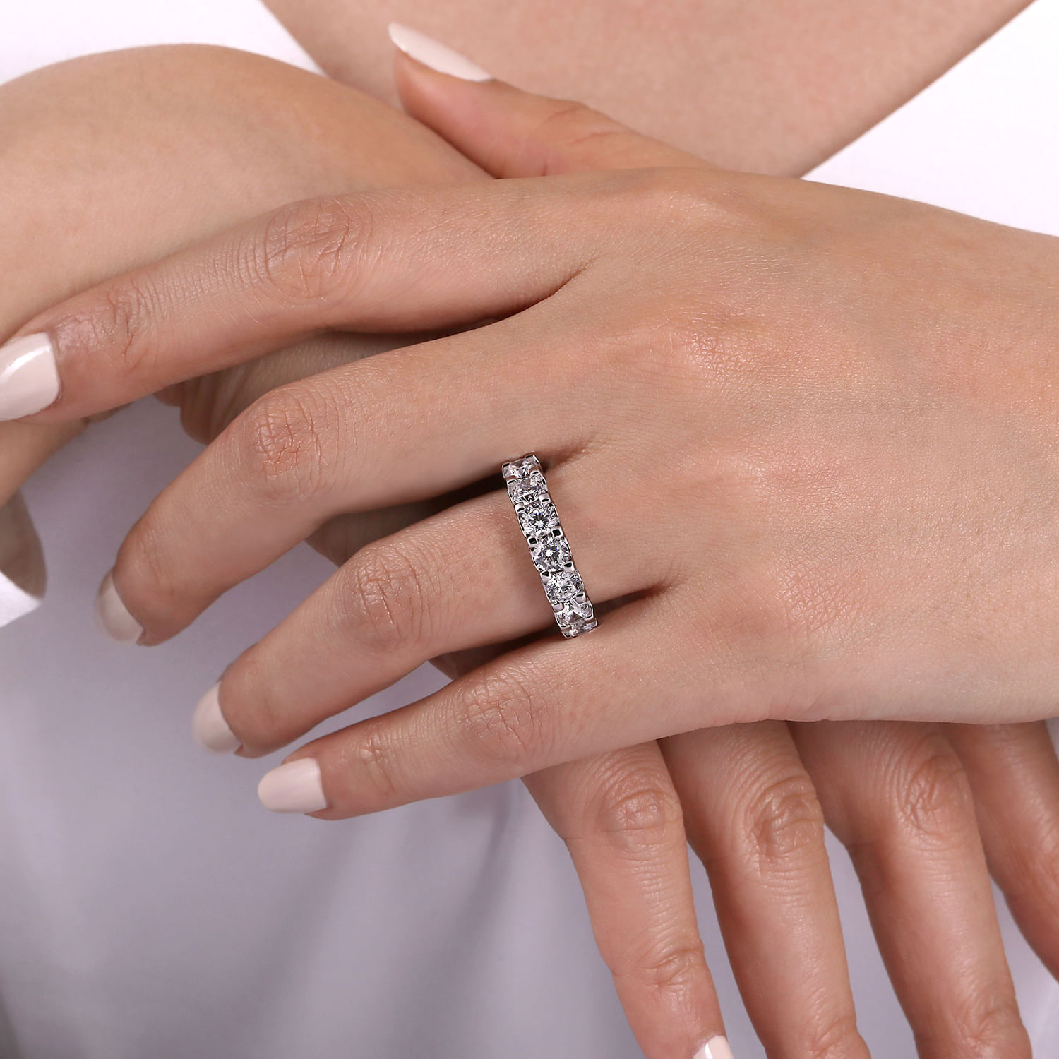 Fancy Wedding Ring in 14k White Gold with Round Natural Diamond at Gabriel & Co. - Shot 5