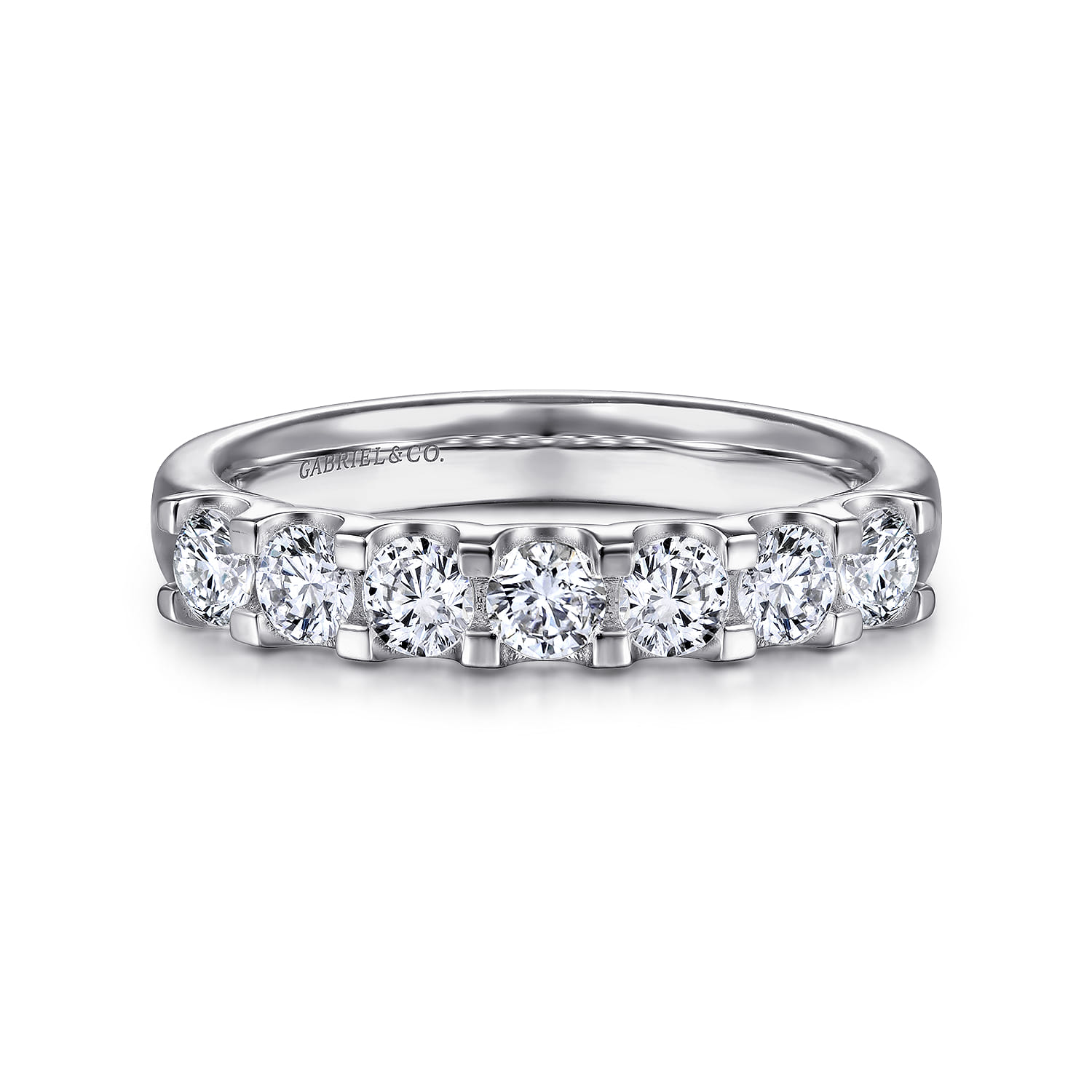 Straight Wedding Ring in 14k White Gold with Round Natural Diamond at Gabriel & Co. - Shot 1