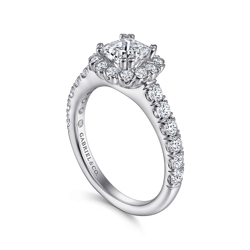 Rosalyn - 14K White Gold Cushion Halo Diamond Engagement Ring - 0.79 ct - Shot 3